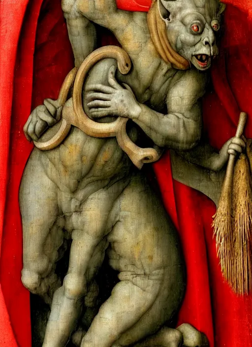 Image similar to red devil Gargoyle, Medieval painting by Jan van Eyck, Hieronymus Bosch, Florence