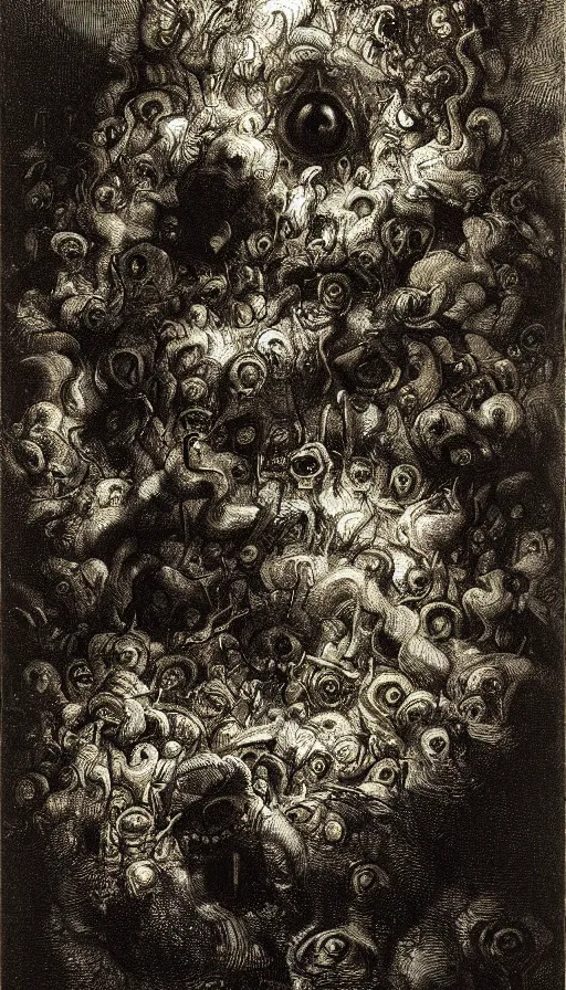 Prompt: a storm vortex made of many demonic eyes and teeth, by rembrandt