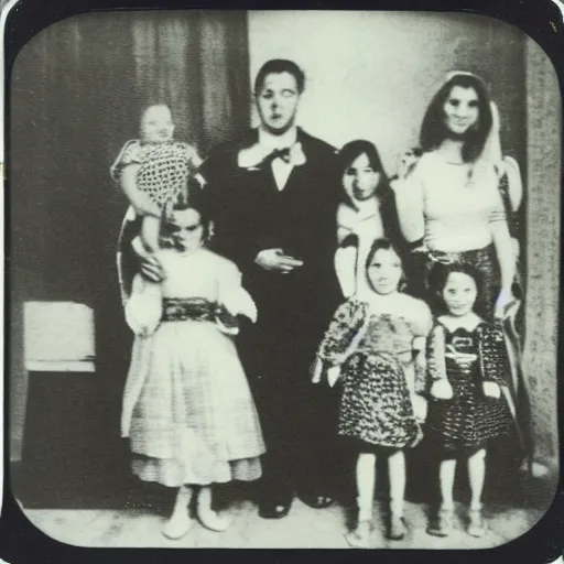 Image similar to family photo of a monster family poloroid,