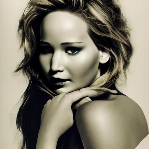 Prompt: Jennifer Lawrence, head and shoulders portrait, extremely detailed masterpiece, one single continues line.