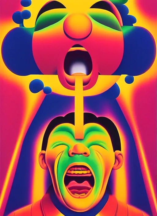 Prompt: men screaming by shusei nagaoka, kaws, david rudnick, airbrush on canvas, pastell colours, cell shaded!!!, 8 k