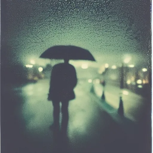 Image similar to polaroid of a night, silhouettes, threes, rain, reflection, double exposure, high contrast