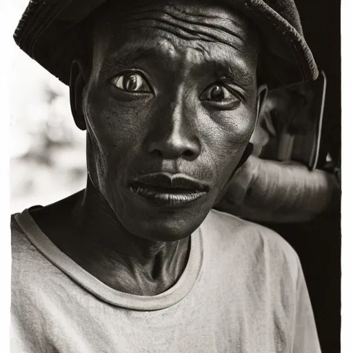 Image similar to A Kenyan-Filipino gas station worker in 3027, portrait, Taschen, by Annie Liebovitz, Robert Mapplethorpe, Hedi Slimane