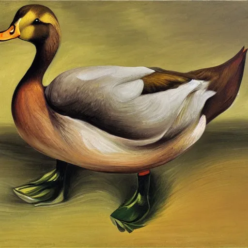 Prompt: a duck on the prowl oil painting lucian freud