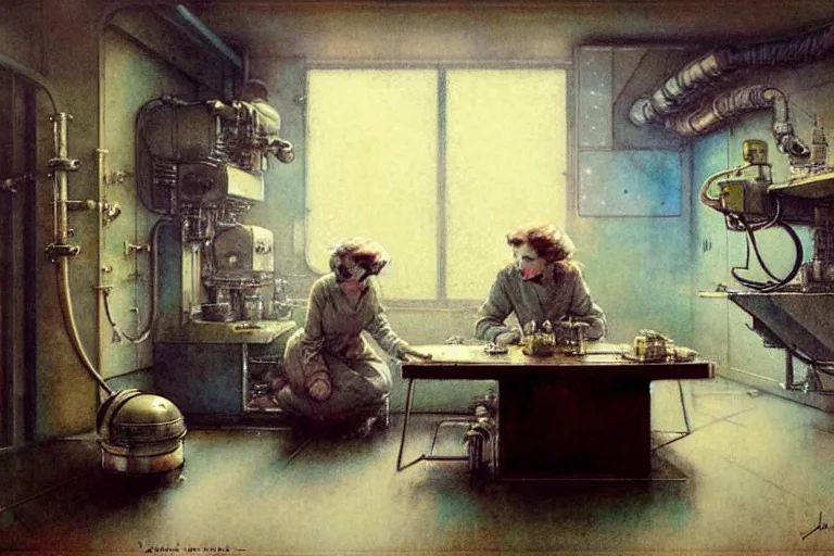 Prompt: ( ( ( ( ( 1 9 5 0 s retro science fiction engine room interior scene. muted colors. ) ) ) ) ) by jean - baptiste monge!!!!!!!!!!!!!!!!!!!!!!!!!!!!!!