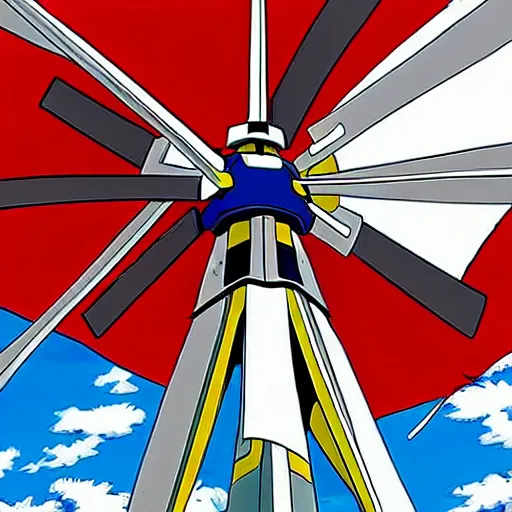 Image similar to gundam as dutch windmill in anime, gundam is windmill shaped, dutch windmill gundam