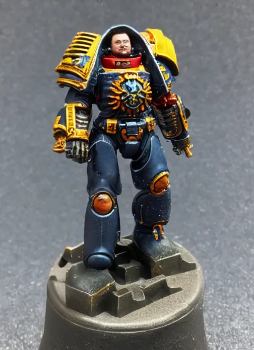 Image similar to 8 0 mm resin detailed miniature of a warhammer 4 0 k space marine, elon musk, no helmet, angry, product introduction photos, 4 k, full body,