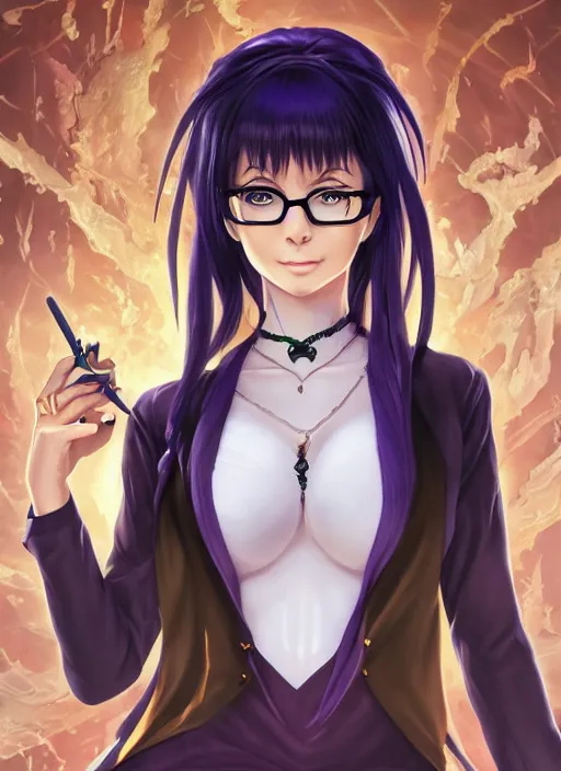 Prompt: portrait of elvira as a librarian by yusuke murata, makoto shinkai, ross tran, cosmic, intricate detail, cinematic, 8 k, cel shaded, unreal engine, featured on artstation, pixiv