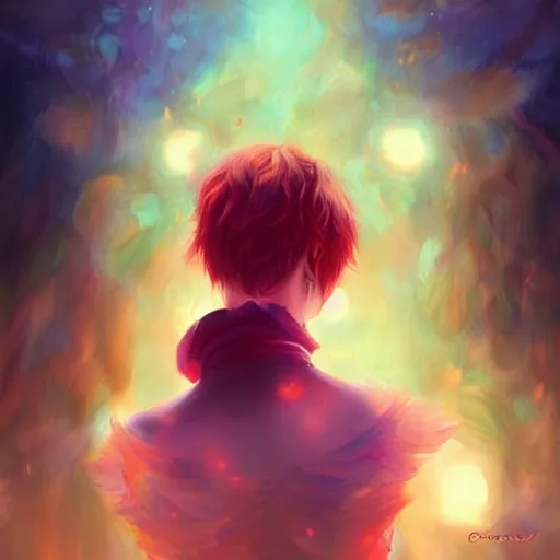 Image similar to colorful and Festive Captivating Fairy teenager boy with red hair, atmospheric lighting, painted, intricate, highly detailed by Charlie Bowater