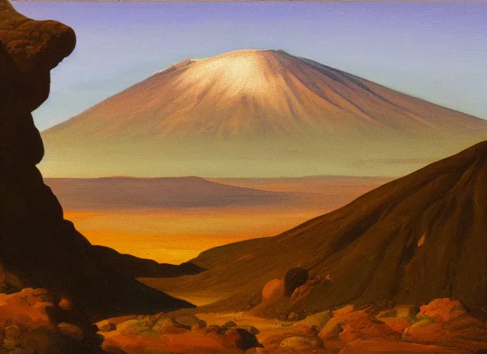 Prompt: el teide, tenerife in the style of hudson river school of art, oil on canvas