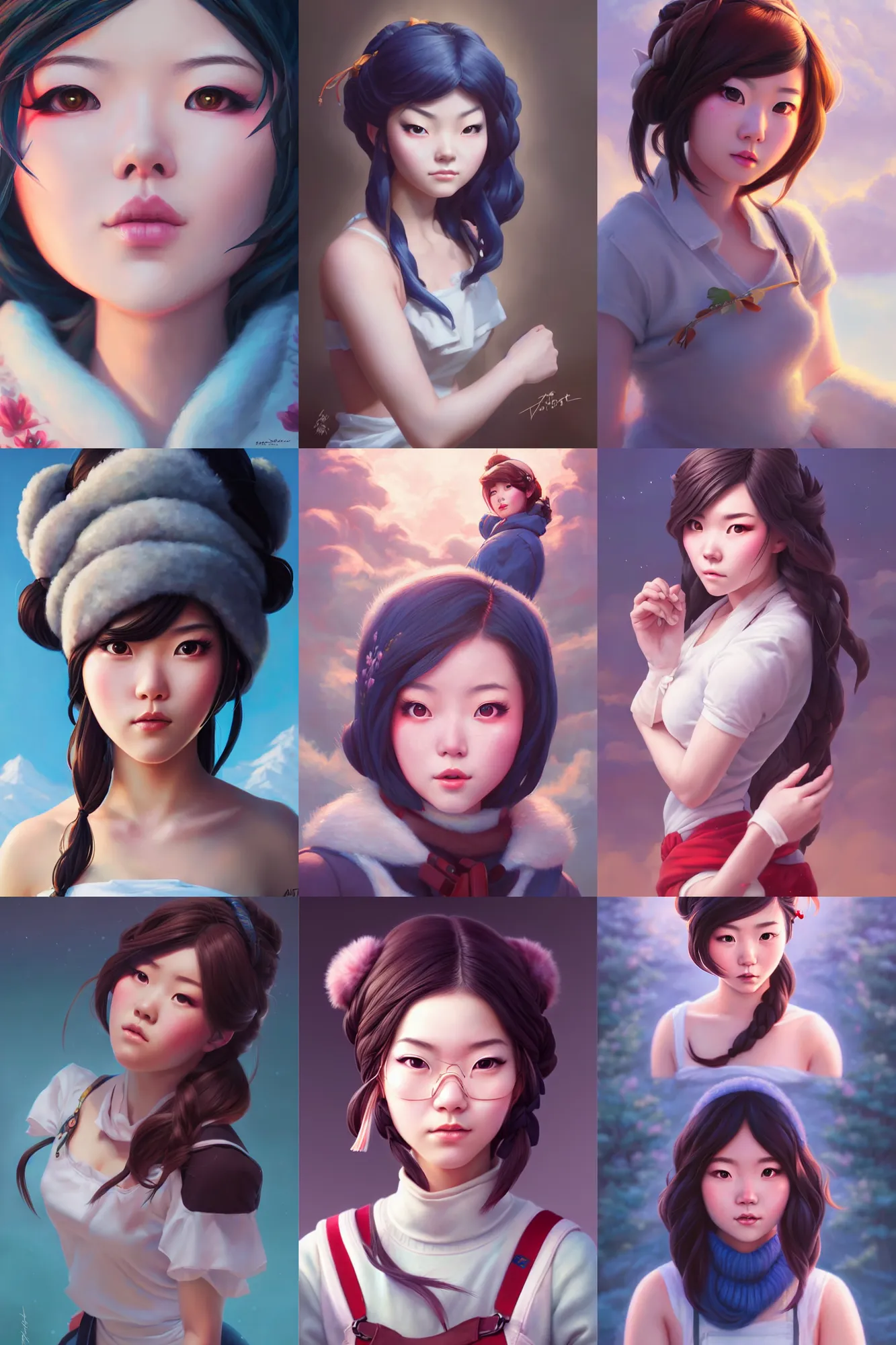 Prompt: a beautiful scenic painting of a beautiful young woman that looks like mei from overwatch, by artgerm and wlop and wes anderson and spike jonze