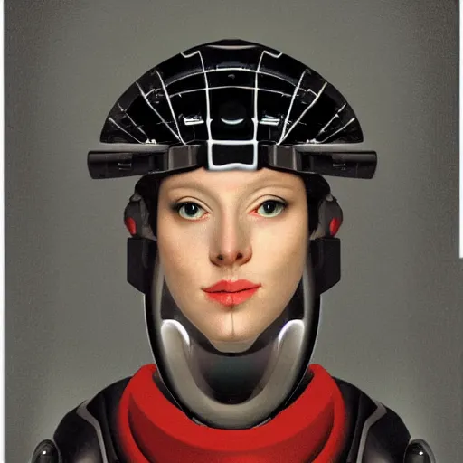 Prompt: futuristic robot portrait by caravaggio