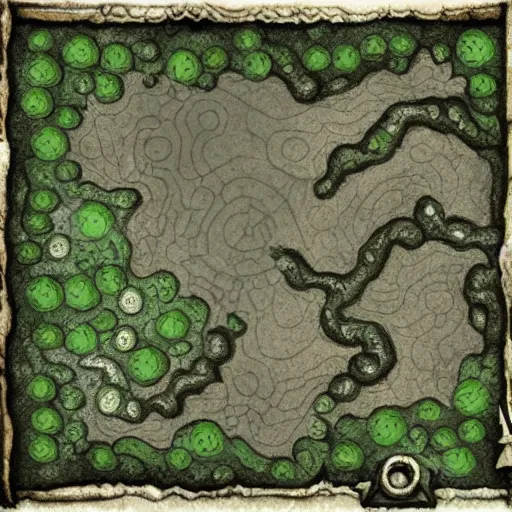 Image similar to battle map, underwater cave, dnd, grid, dark, slimy