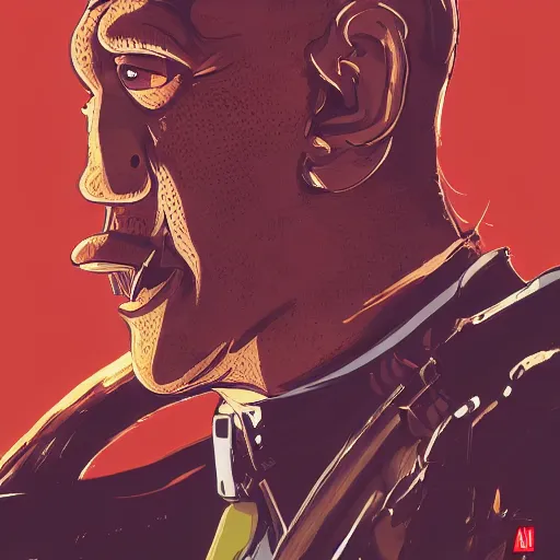 Image similar to highly detailed portrait of a Homer Simpson HeadHunterz ((HeadHunterz)) by Akihiko Yoshida, Greg Tocchini, Greg Rutkowski, Cliff Chiang, 4k resolution, persona 5 inspired, hardstyle music inspiration