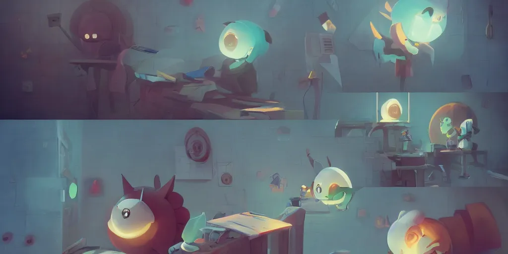 Prompt: cute anime monsters doing calculus and geometry by Goro Fujita and Simon Stalenhag and Kandinsky, 8k, trending on artstation, hyper detailed, cinematic lighting