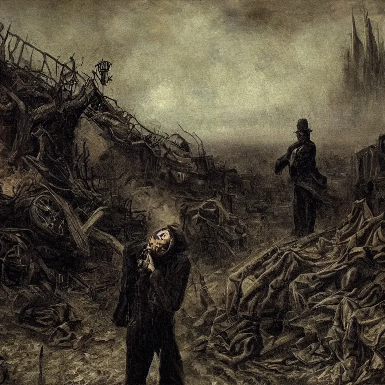 Image similar to the night of despair, doompunk, dark emotional portrait, nineteenth century painting masterpiece