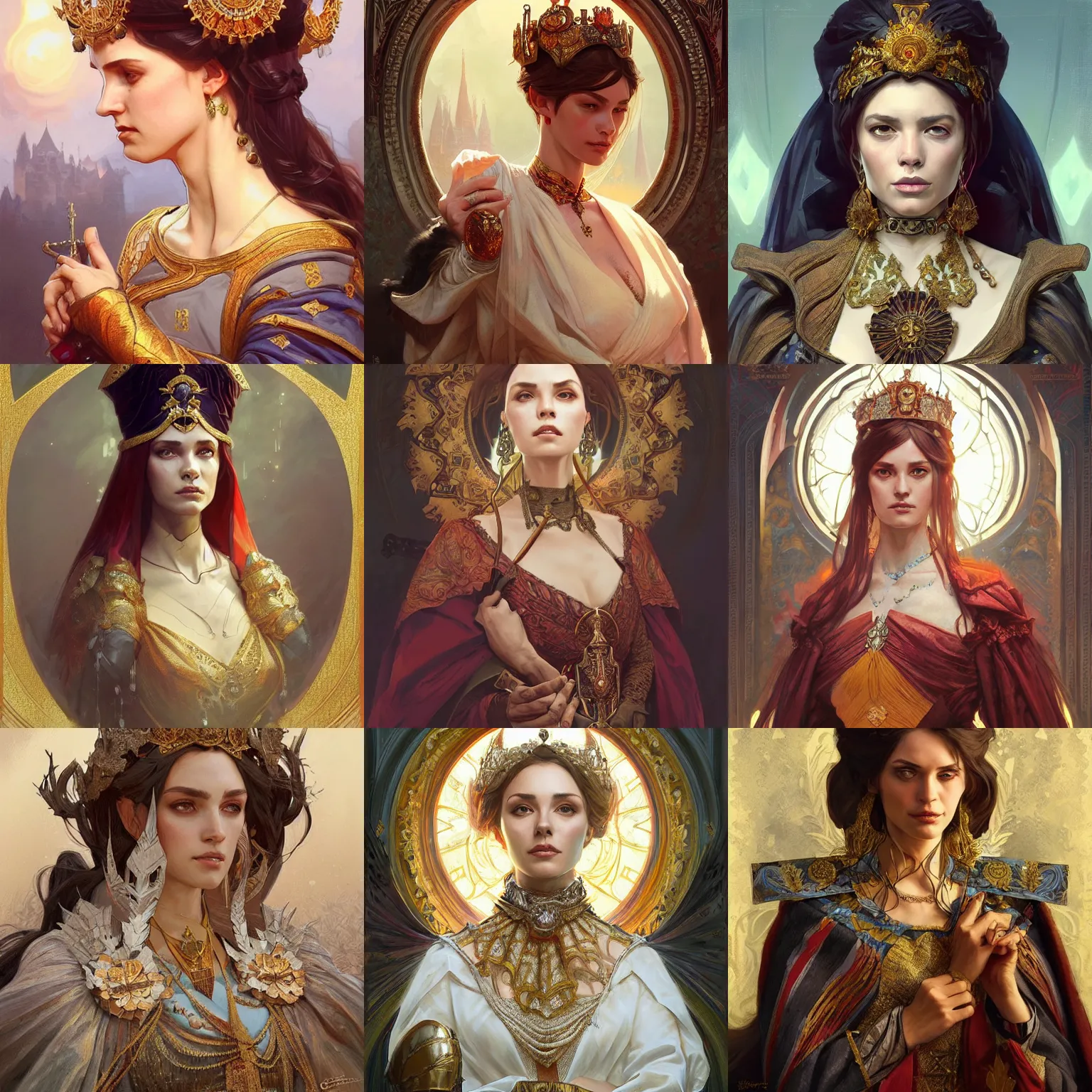 Prompt: serbian empress, portrait, D&D, fantasy, highly detailed, digital painting, artstation, concept art, sharp focus, illustration, art by artgerm and greg rutkowski and alphonse mucha