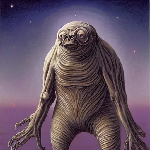 Image similar to the alien transcendent cosmic tardigrade that awaits you at the end of all of space and time, by Gerald Brom