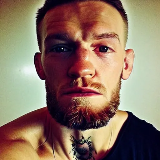 Image similar to “a realistic detailed photo of a guy who is an attractive humanoid who is half robot and half humanoid, who is a male android, boxer Conor McGregor, shiny skin, posing like a statue, blank stare”