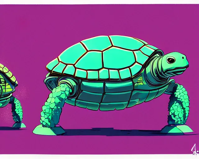 Prompt: a study of cell shaded cartoon of an adorable mechanized turtle with a tank treads, and a human head, illustration, wide shot, subtle colors, post grunge, concept art by josan gonzales and wlop, by james jean, Victo ngai, David Rubín, Mike Mignola, Laurie Greasley, highly detailed, sharp focus, alien, Trending on Artstation, HQ, deviantart, art by artgem