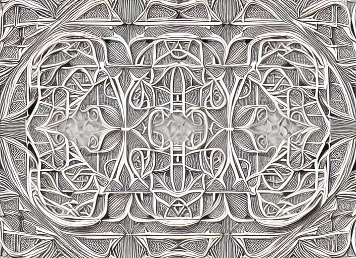 Image similar to symmetry! twins, intricate filigree, elegant, highly detailed, concept art, smooth, sharp focus, lineart, illustration, 3 d occlusion, thinline with grays on white, 8 k