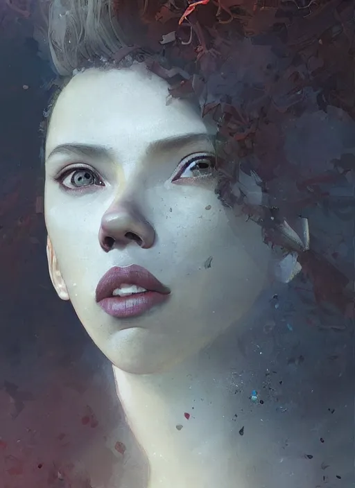 Image similar to a beautiful portrait of scarlett johansson mixed with lion. character design by cory loftis, fenghua zhong, ryohei hase, ismail inceoglu and ruan jia. volumetric light, detailed, rendered in octane