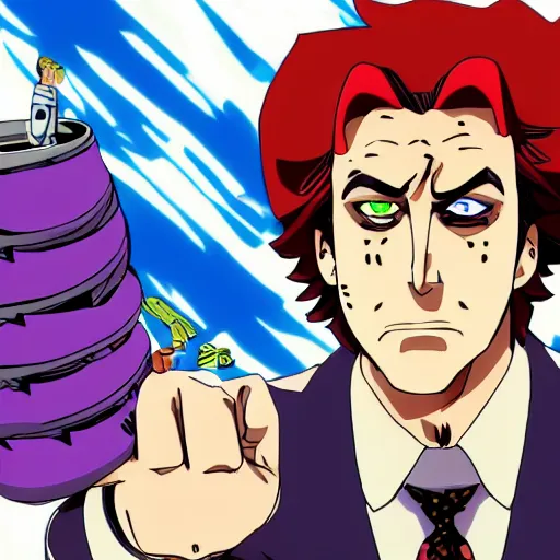 Prompt: saul goodman in the jojo's bizarre adventure anime, in the style of jojo's bizarre adventure by hirohoki araki, 4 k hd