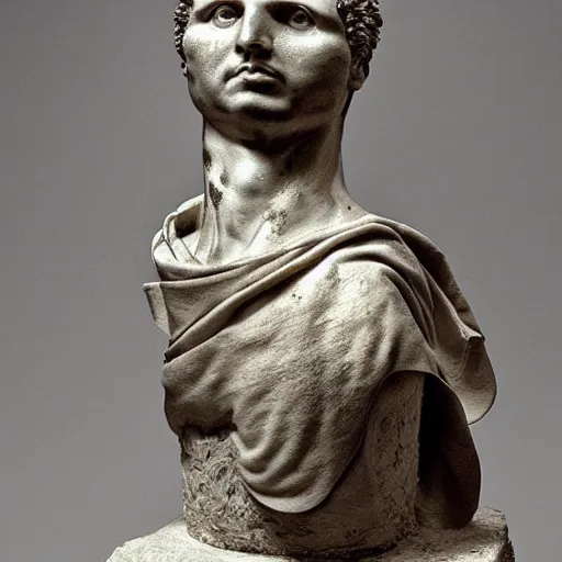 Image similar to the roman emperor augustus mixed with cat sculpture of stanisław szukalski