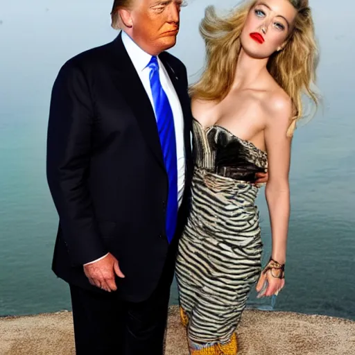Prompt: photo of amber heard and donald trump on vacation together
