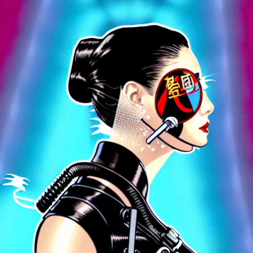 Prompt: a profile photo of a chinese spy woman side profile with a diving oxygen mask with side profile blood in ocean intricate details by MARVEL comics and Sandra Chevrier-C