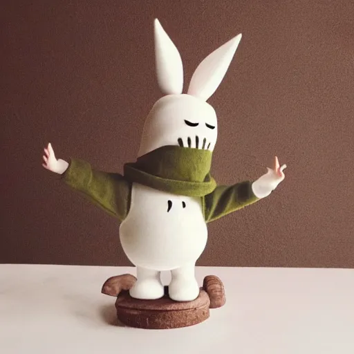 Image similar to a big head Moomin, two tiny horns, 3D art, Finnish green, Baymax style, sweetness, technology, futurism, kawaii, Marina Dieul, Monchhich, Kristina Shablina, 8K