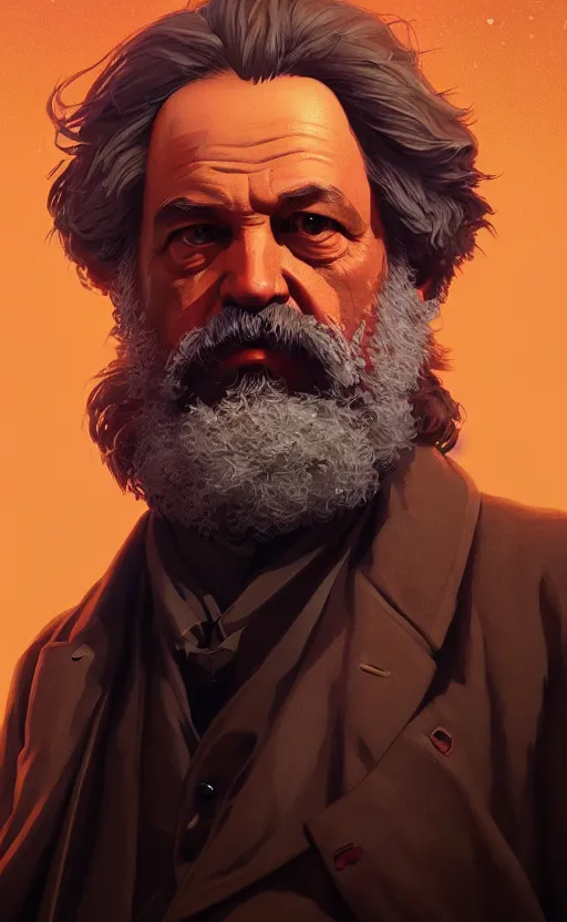 Image similar to highly detailed portrait of karl marx in gta v, stephen bliss, unreal engine, fantasy art by greg rutkowski, loish, rhads, ferdinand knab, makoto shinkai and lois van baarle, ilya kuvshinov, rossdraws, tom bagshaw, global illumination, radiant light, detailed and intricate environment