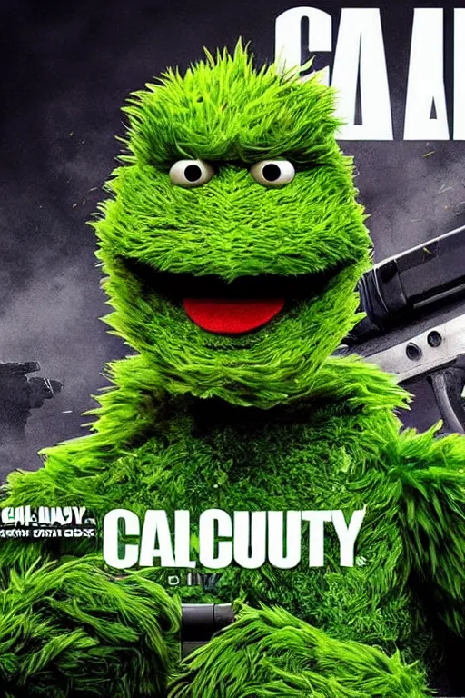 Prompt: “ oscar the grouch on the cover of call of duty 4 ”