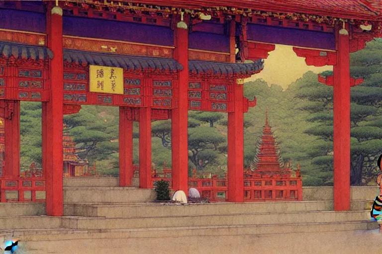 Image similar to asian temple, painting by jean giraud, greg rutkowski, carl larsson