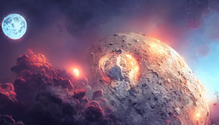 Prompt: The explosion of the moon, hyperdetailed, artstation, cgsociety, 8k