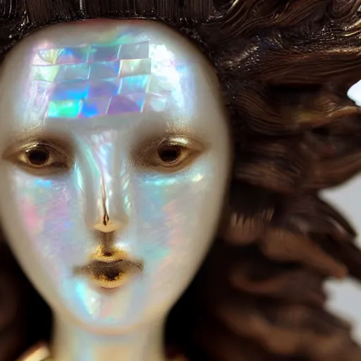 Prompt: girl made from mother of pearl 4 k close up