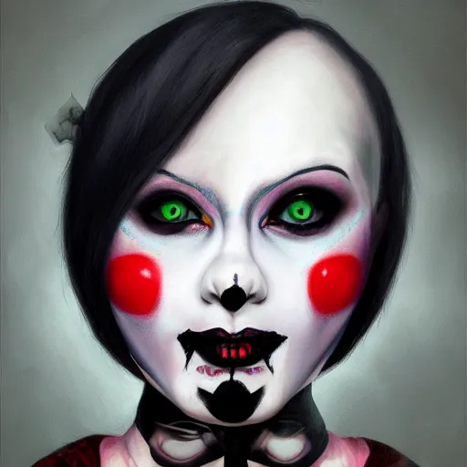 Prompt: goth clown girl, painting, highly detailed, artstation, realistic, beautiful, attractive