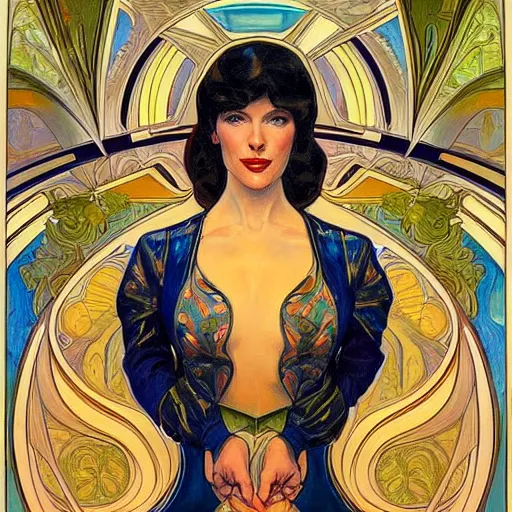 Prompt: a streamline moderne painting in the style of donato giancola, and in the style of artey freytag, and in the style of alphonse mucha. symmetry, smooth, sharp focus, semi - realism, intricate detail.