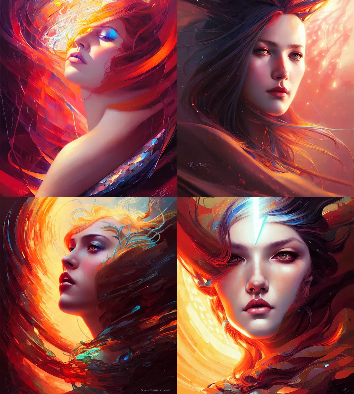 Prompt: lightning princess, digital art by karol bak, portrait by android jones and atey ghailan