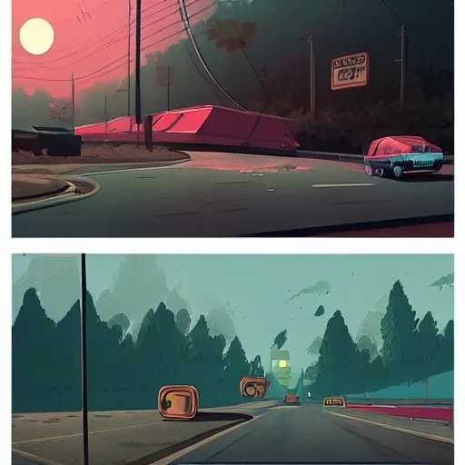 Prompt: car chase in the style of simon stalenhag