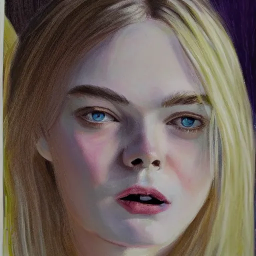 Prompt: portrait of Elle Fanning, tempera on board,