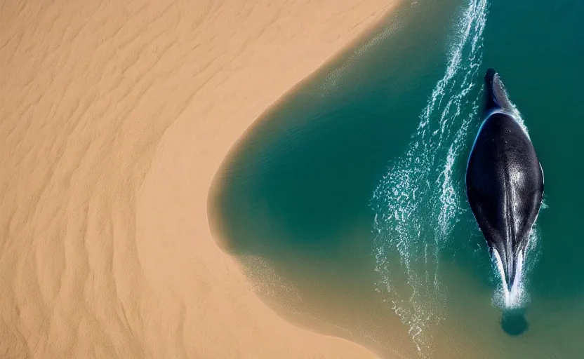 Image similar to giant whale swimming in sand dunes, photography