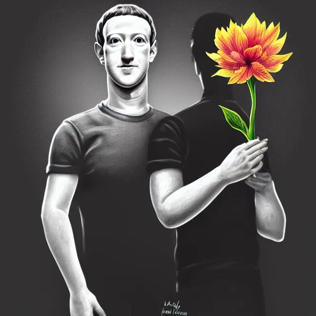 Image similar to mark zuckerberg holding a flower by hr giger, trending on artstation, horror, illustration