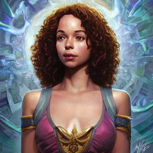 Prompt: full figure ultra realistic illustration, madeleine mantock from charmed second re run, as marvel enchantress, intricate, elegant, highly detailed, digital painting, artstation, concept art, smooth, sharp focus, illustration, art by artgerm and greg rutkowski and alphonse mucha