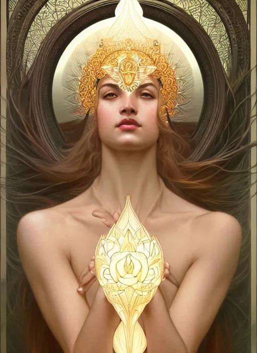 Image similar to perfectly detailed lotus!!! blessed by nature with ever - increasing physical mental perfection, symmetrical! intricate, sensual features, highly detailed, biblical divine holy perfection!! digital painting, artstation, concept art, smooth, sharp focus, illustration, art by artgerm and greg rutkowski and alphonse mucha