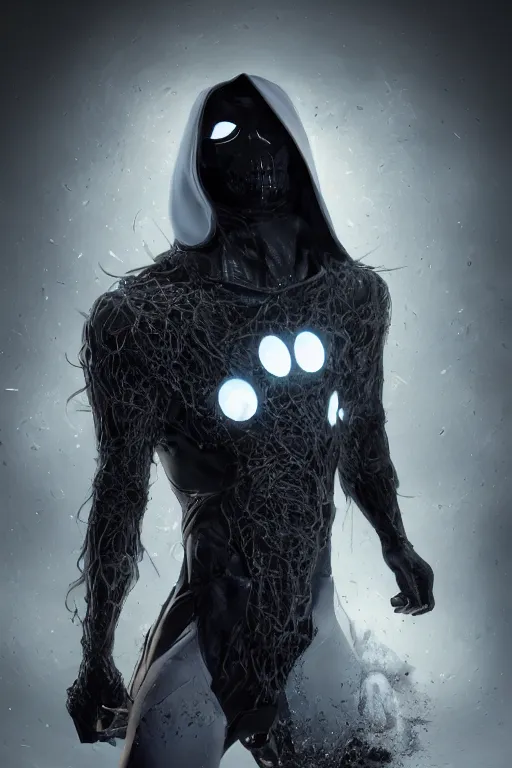 Image similar to hyperrealistic photography of Moon Knight mixed with Ghostrider style of Jin Kagetsu, patricia piccinini, James Jean and wlop, full-shot, merged character, 4k, highly detailed, cinematic lighting, photorealistic, 3d render, award winning render, unreal engine, masterpiece, octane render, sharp focus, studio lighting, 8k, hd