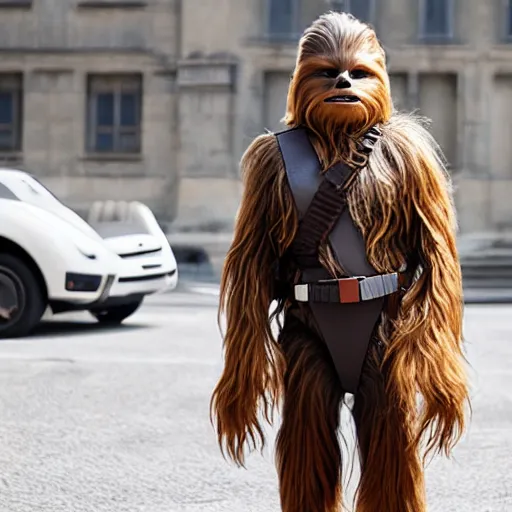 Prompt: chewbacca as a fashion model, instagram selfie