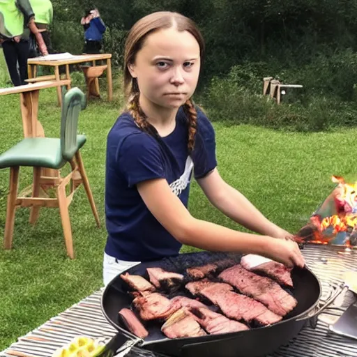 Image similar to photo of greta thunberg having a bbq