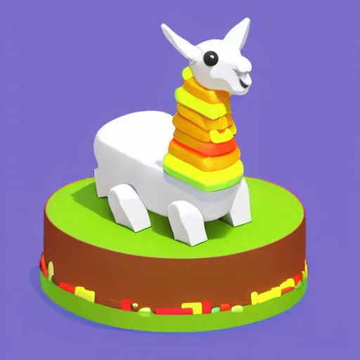 Prompt: an isometric 3 d render of a llama eating a cake, cute art, isometric art