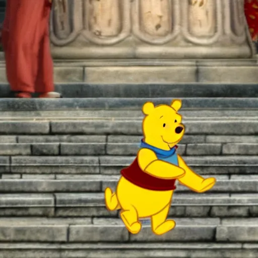 Prompt: winnie the pooh explores the forbidden city in china